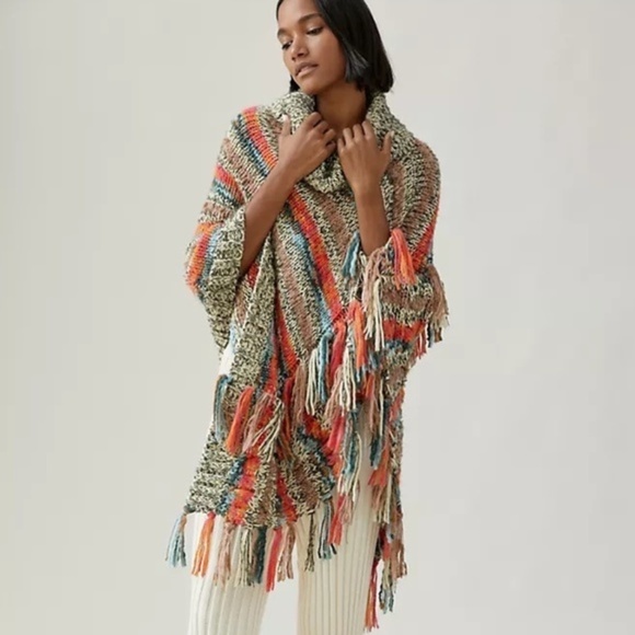 Anthropologie Tassled Turtleneck Poncho - Picture 1 of 4